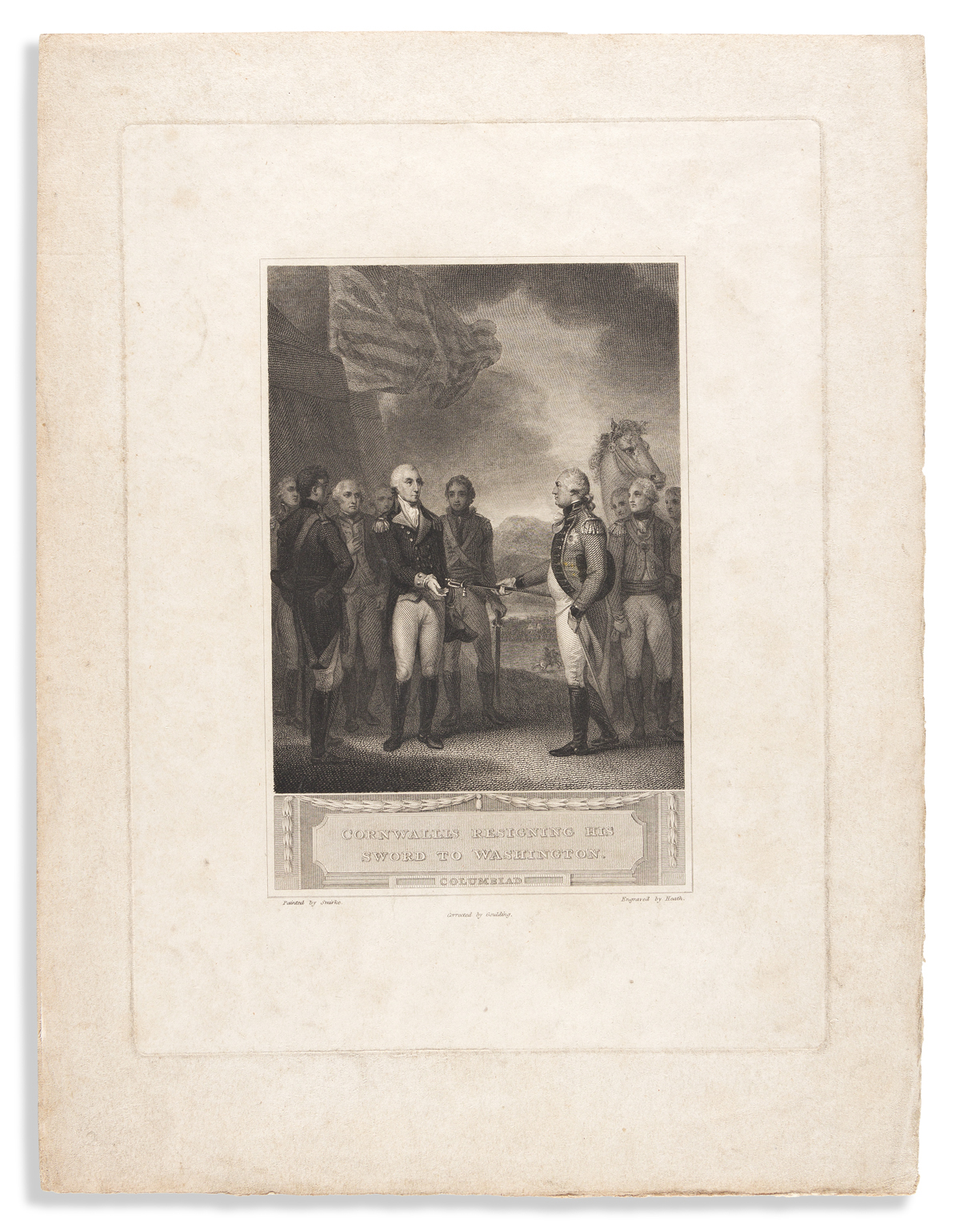 (REVOLUTION.) James Heath, engraver; after Robert Smirke. Cornwallis Resigning his Sword to Washington.